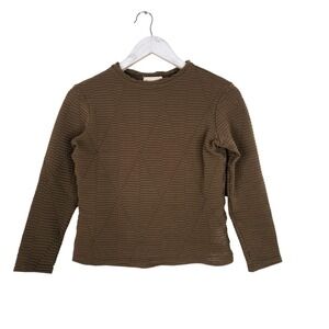 TAYLOR JAY Shirt Womens XS Green‎ Brown Textured Rib Knit Long Sleeve Crew USA